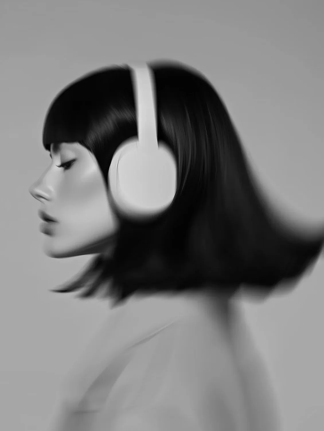 Woman wearing over-ear headphones